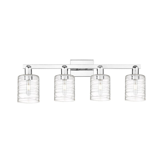 Innovations Cobbleskill 32in 4-Light Bath Vanity | Industrial Polished Chrome Steel and Deco Swirl Glass | Bathroom Vanity Light | Model 716-4W-PC-G1113