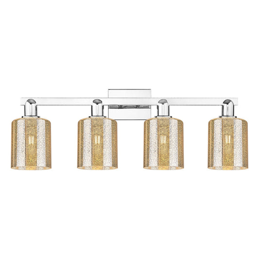 Innovations Cobbleskill 32in 4-Light Bath Vanity Light | Industrial Polished Chrome and Mercury Glass | Bathroom Vanity | Model 716-4W-PC-G116