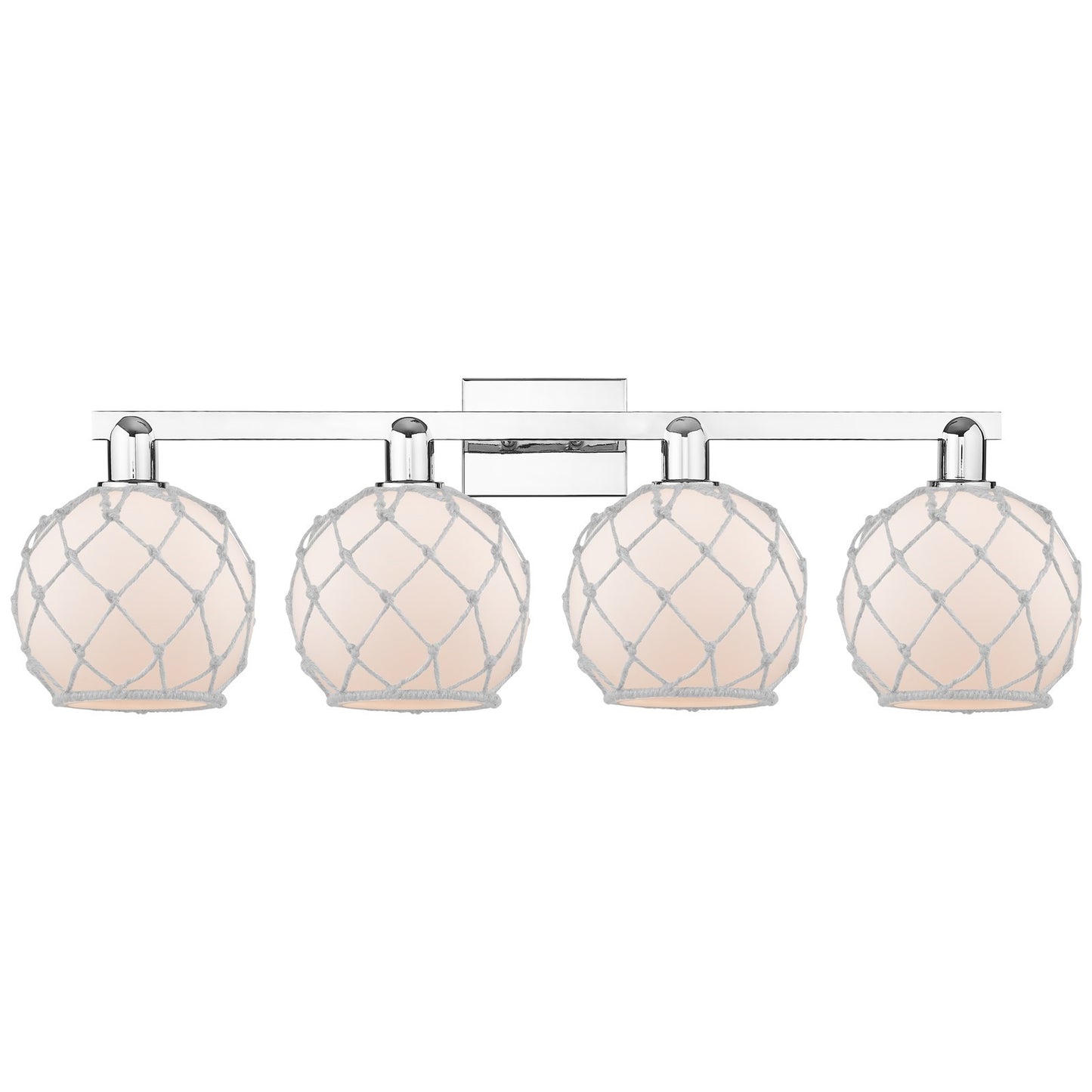 Innovations Farmhouse Rope 35in 4-Light Bath Vanity | Industrial Polished Chrome and White Frosted Glass with Rope Shade | Model 716-4W-PC-G121-8RW
