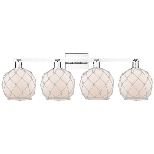 Innovations Farmhouse Rope 35in 4-Light Bath Vanity | Industrial Polished Chrome and White Frosted Glass with Rope Shade | Model 716-4W-PC-G121-8RW