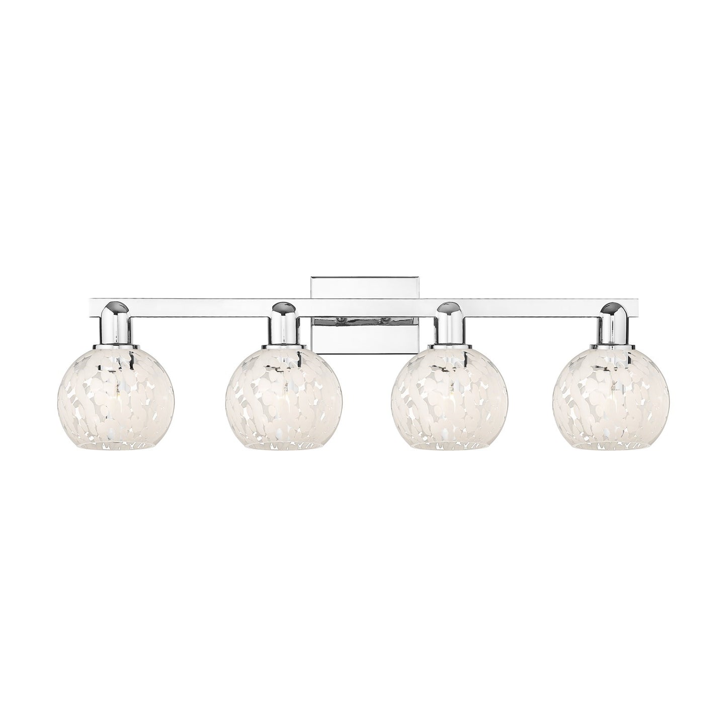 Innovations Lighting White Mouchette 33in 4-Light Bath Vanity | Industrial Polished Chrome and White Mouchette Glass | Model 716-4W-PC-G1216-6WM