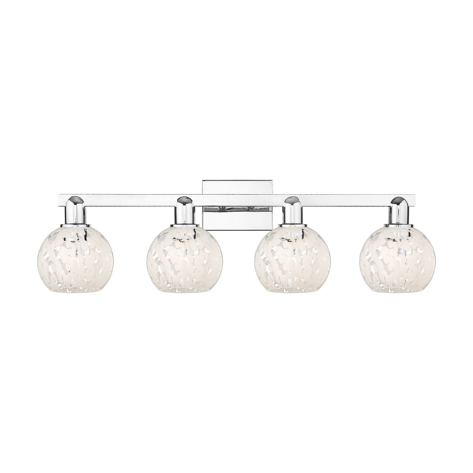 Innovations Lighting White Mouchette 33in 4-Light Bath Vanity | Industrial Polished Chrome and White Mouchette Glass | Model 716-4W-PC-G1216-6WM