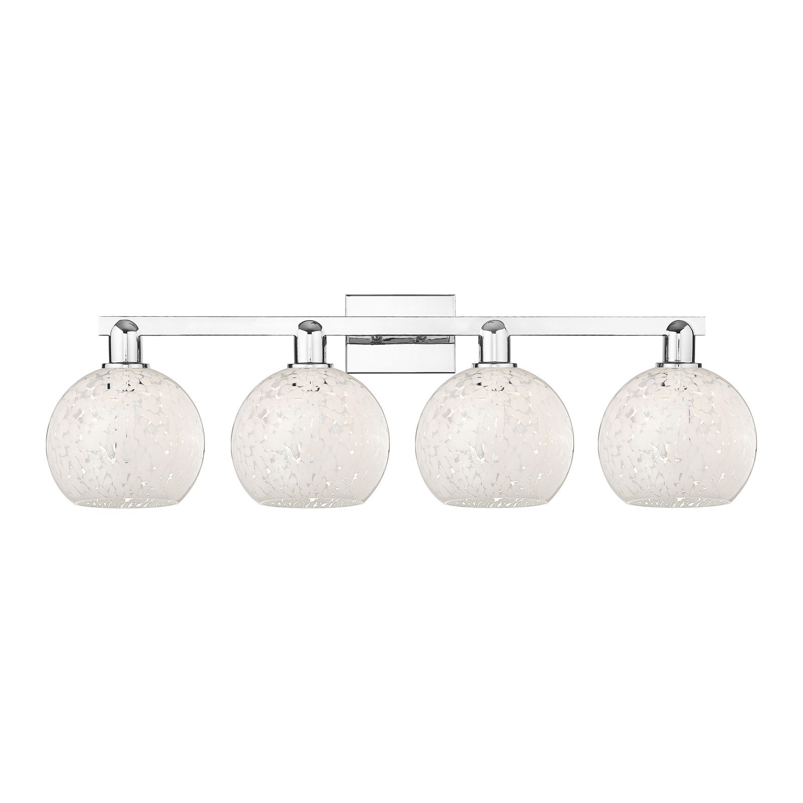 Innovations White Mouchette 35in 4-Light Bath Vanity Light | Industrial Polished Chrome and White Mouchette Glass | Damp-Rated | Model 716-4W-PC-G1216-8WM