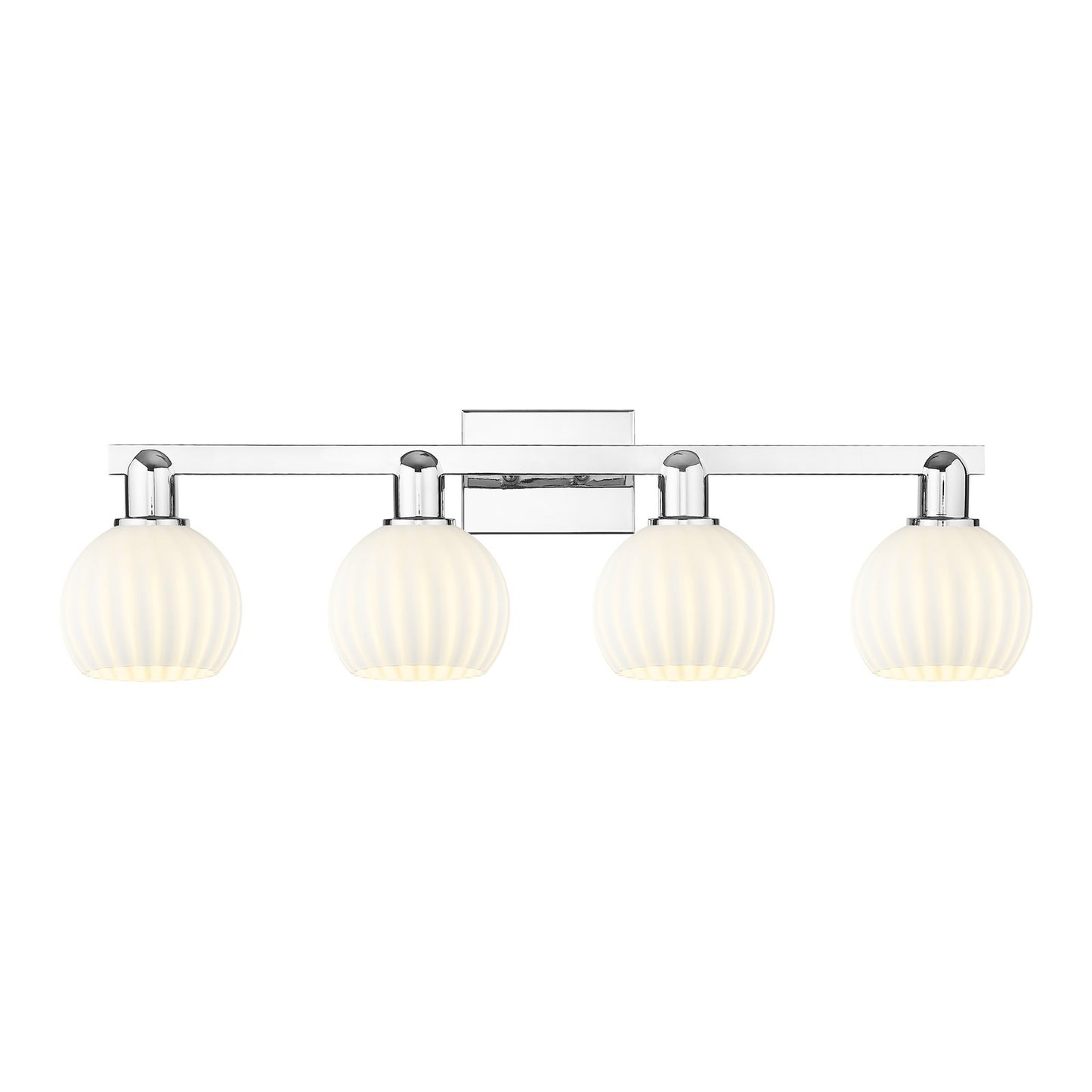 Innovations Lighting White Venetian 33in 4-Light Bath Vanity Light | Industrial Polished Chrome and White Venetian Glass | Model 716-4W-PC-G1217-6WV