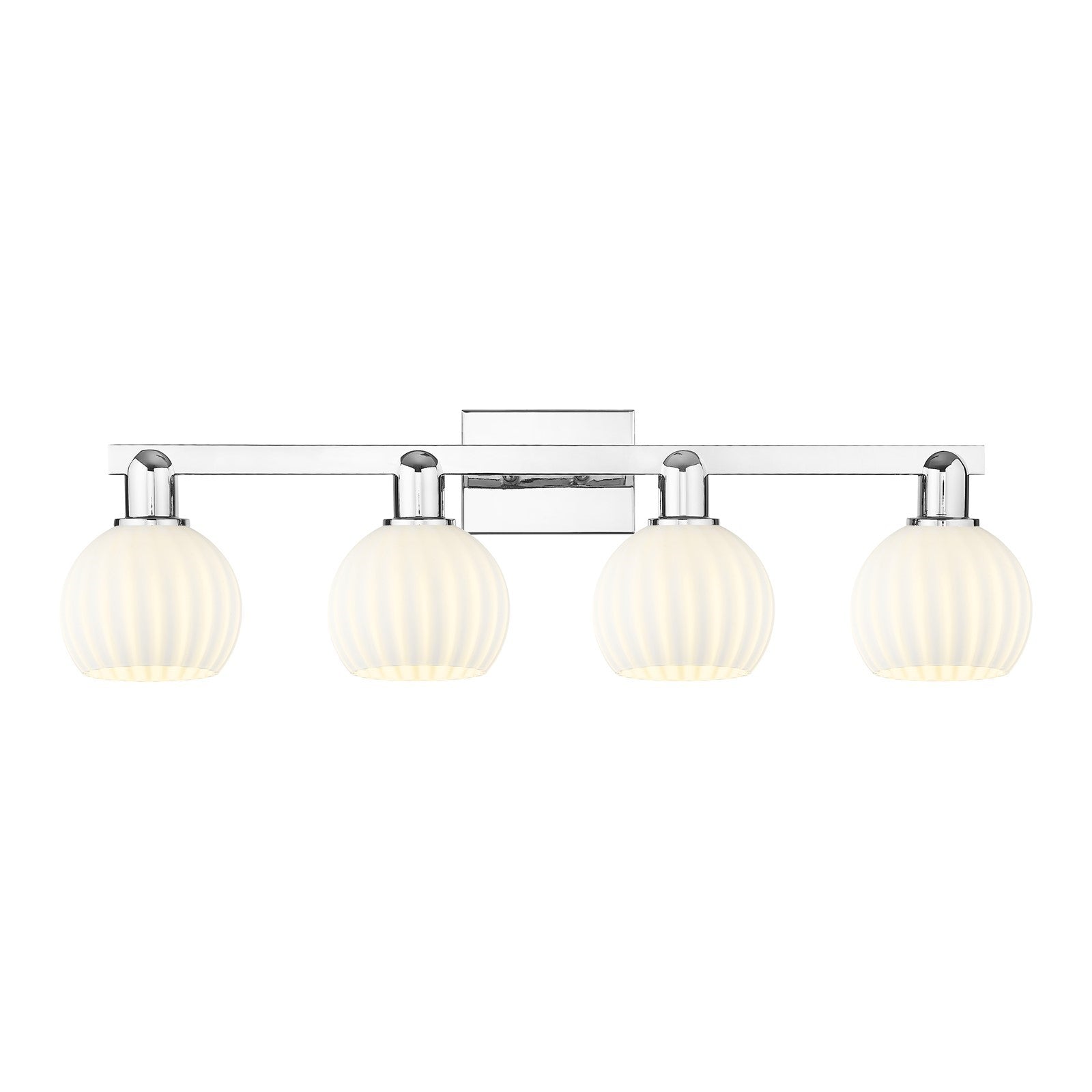 Innovations Lighting White Venetian 33in 4-Light Bath Vanity Light | Industrial Polished Chrome and White Venetian Glass | Model 716-4W-PC-G1217-6WV