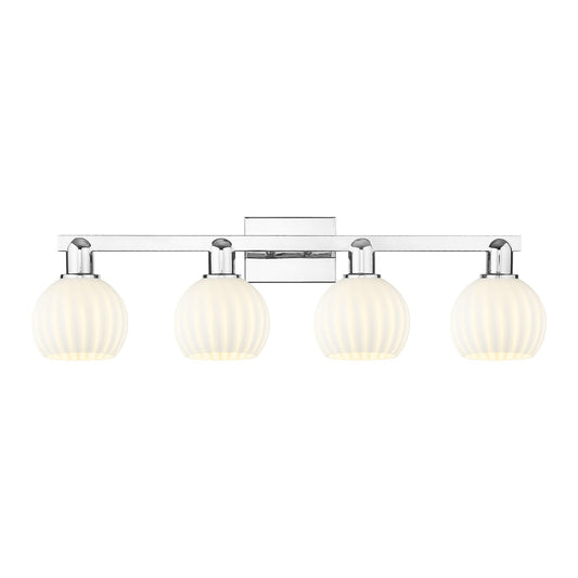 Innovations Lighting White Venetian 33in 4-Light Bath Vanity Light | Industrial Polished Chrome and White Venetian Glass | Model 716-4W-PC-G1217-6WV
