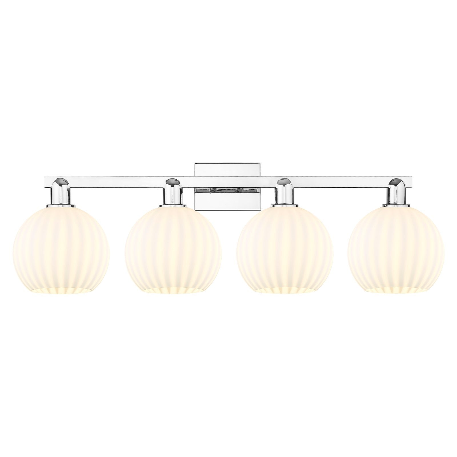 Innovations Lighting White Venetian 35in 4-Light Bath Vanity | Industrial Polished Chrome and White Venetian Glass | Bathroom | Model 716-4W-PC-G1217-8WV