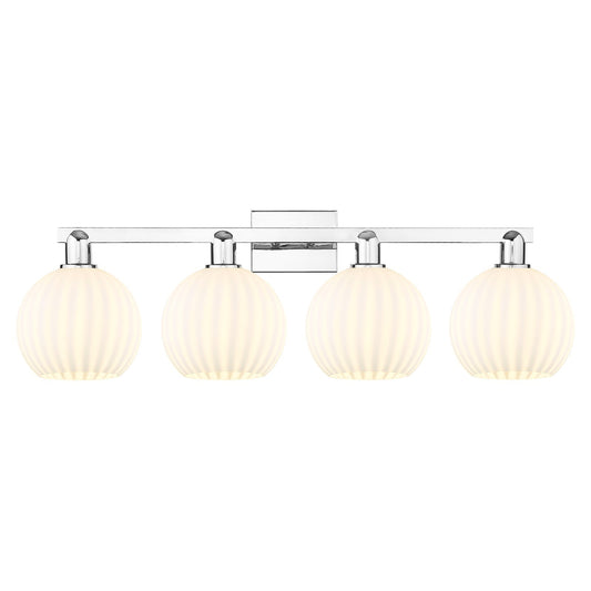 Innovations Lighting White Venetian 35in 4-Light Bath Vanity | Industrial Polished Chrome and White Venetian Glass | Bathroom | Model 716-4W-PC-G1217-8WV