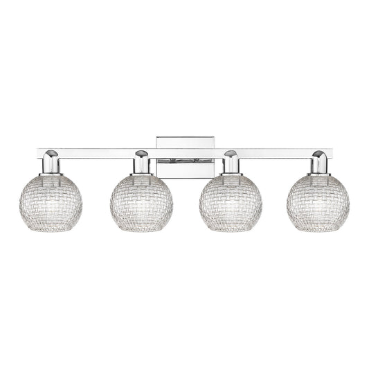 Innovations Athens 33in 4-Light Bath Vanity Light | Industrial Modern Polished Chrome and Clear Basket Weave Glass | Bathroom | Model 716-4W-PC-G122C-6CL