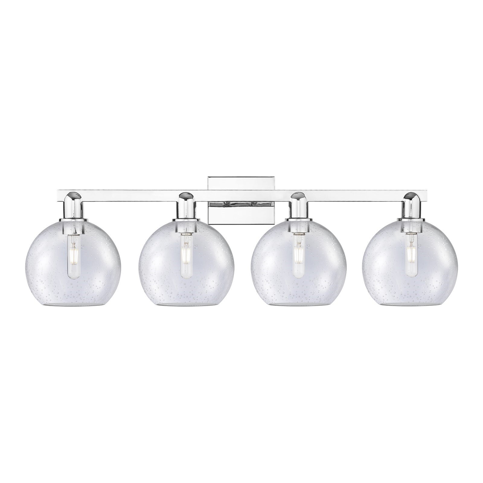 Innovations Athens 35in 4-Light Bath Vanity Light | Industrial Polished Chrome Steel and Seedy Glass | Bathroom Vanity | Model 716-4W-PC-G124-8