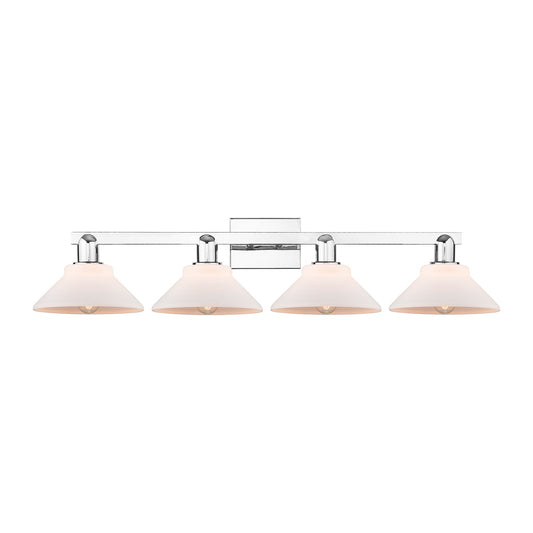 Innovations Orwell 35in 4-Light Bath Vanity Light | Industrial Polished Chrome and Matte White Glass | Bathroom Vanity | Model 716-4W-PC-G131