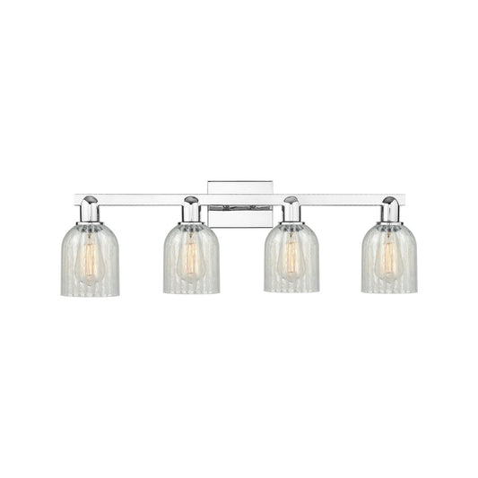 Innovations Caledonia 32in 4-Light Bath Vanity Light | Industrial Polished Chrome and Mouchette Glass | Bathroom Vanity | Model 716-4W-PC-G2511