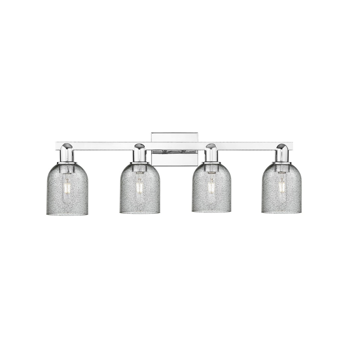 Innovations Caledonia 32in 4-Light Bath Vanity Light | Industrial Polished Chrome and Charcoal Glass | Bathroom Vanity & Powder | Model 716-4W-PC-G257