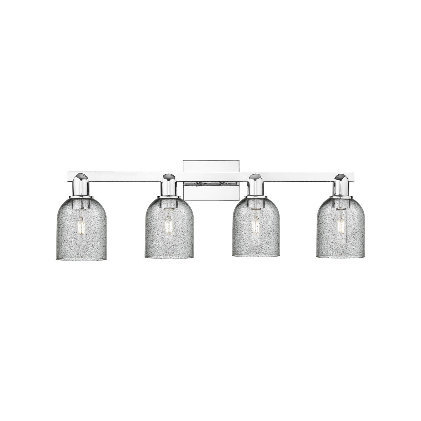Innovations Caledonia 32in 4-Light Bath Vanity Light | Industrial Polished Chrome and Charcoal Glass | Bathroom Vanity & Powder | Model 716-4W-PC-G257