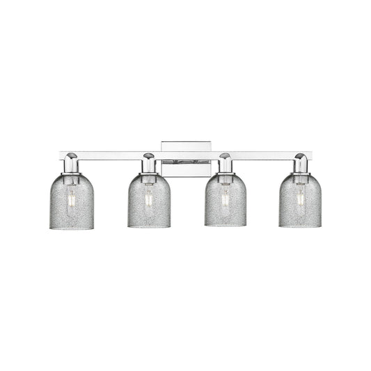 Innovations Caledonia 32in 4-Light Bath Vanity Light | Industrial Polished Chrome and Charcoal Glass | Bathroom Vanity & Powder | Model 716-4W-PC-G257