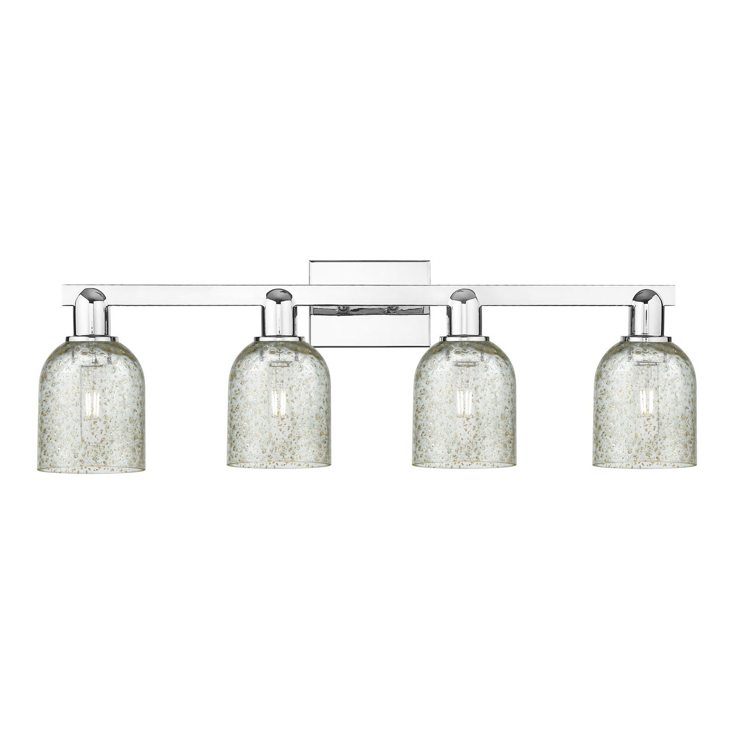 Innovations Caledonia 32in 4-Light Bath Vanity Light | Industrial Modern Contempo Polished Chrome and Mica Glass | Bathroom Vanity | Model 716-4W-PC-G259