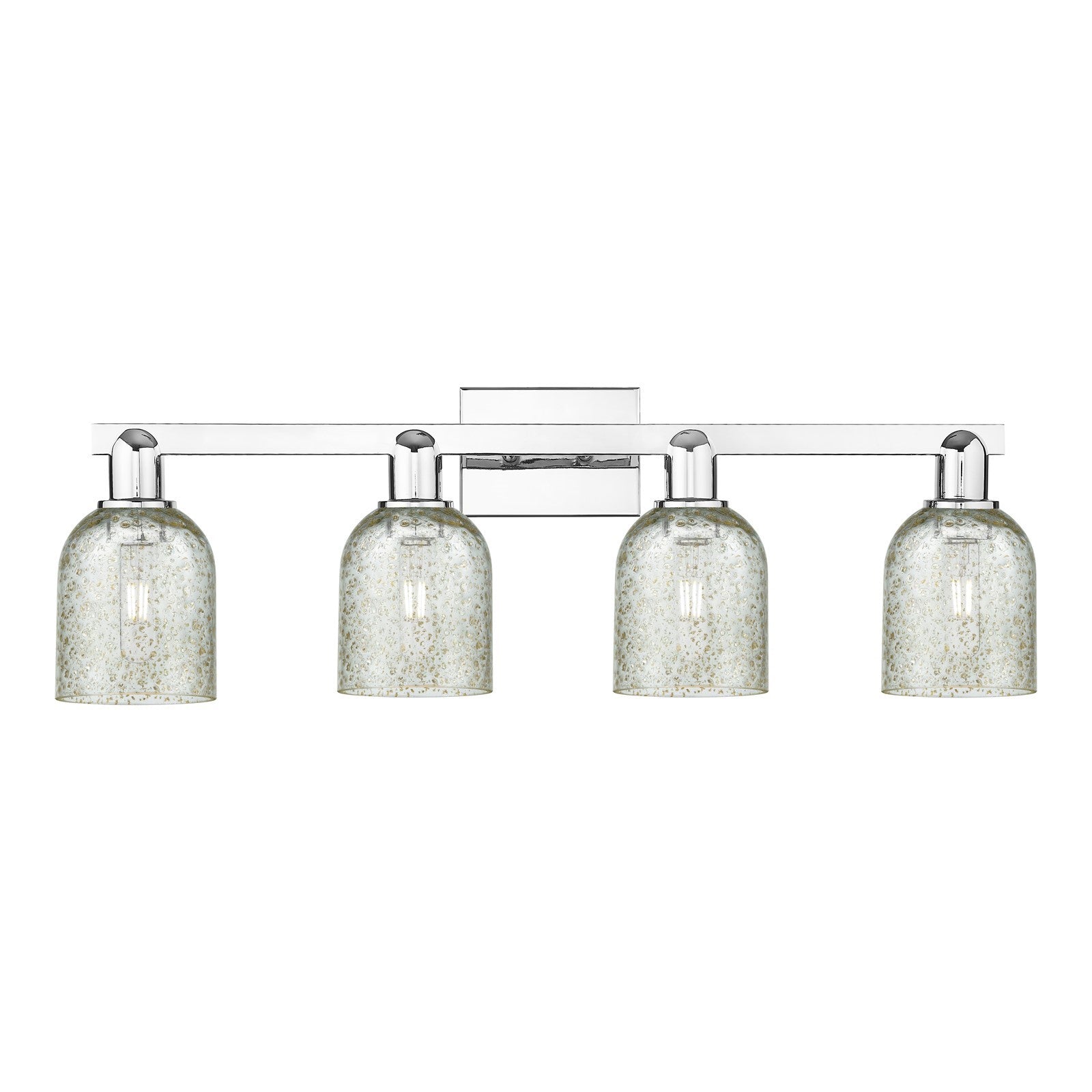 Innovations Caledonia 32in 4-Light Bath Vanity Light | Industrial Modern Contempo Polished Chrome and Mica Glass | Bathroom Vanity | Model 716-4W-PC-G259