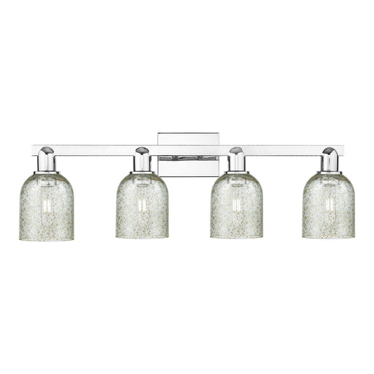 Innovations Caledonia 32in 4-Light Bath Vanity Light | Industrial Modern Contempo Polished Chrome and Mica Glass | Bathroom Vanity | Model 716-4W-PC-G259