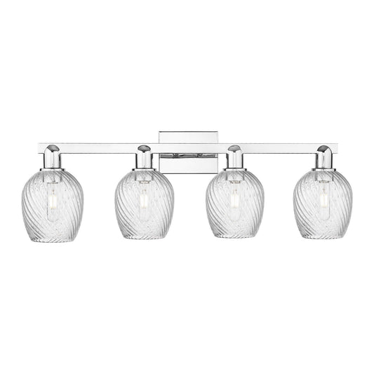 Innovations Salina 33in 4-Light Bath Vanity Light | Industrial Polished Chrome and Clear Spiral Fluted Glass | Bathroom Vanity | Model 716-4W-PC-G292