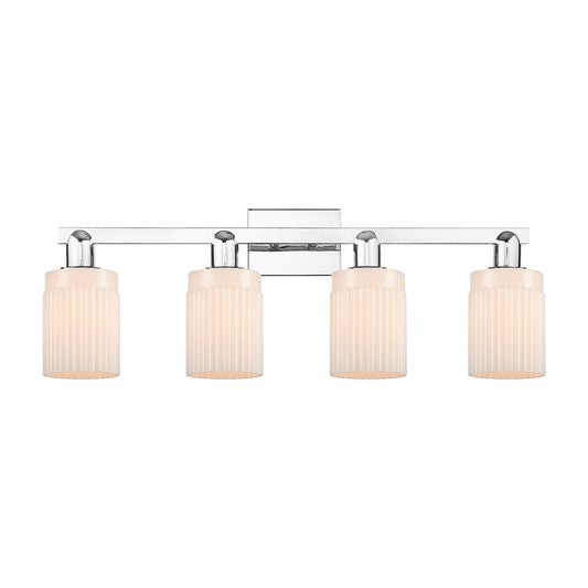 Innovations Hadley 32in 4-Light Bath Vanity Light | Industrial Polished Chrome and Matte White Ribbed Glass | Bathroom Vanity | Model 716-4W-PC-G341