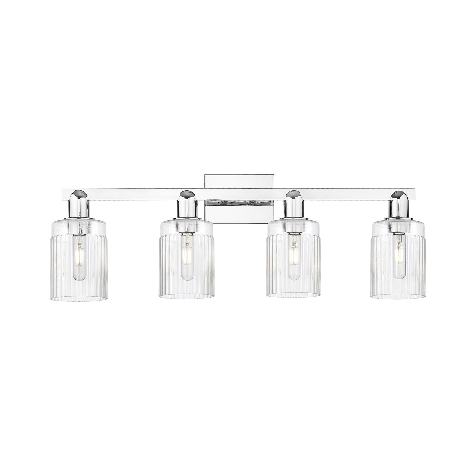 Innovations Hadley 32in 4-Light Bath Vanity Light | Industrial Modern Polished Chrome Steel and Clear Ribbed Glass | Entryway & | Model 716-4W-PC-G342