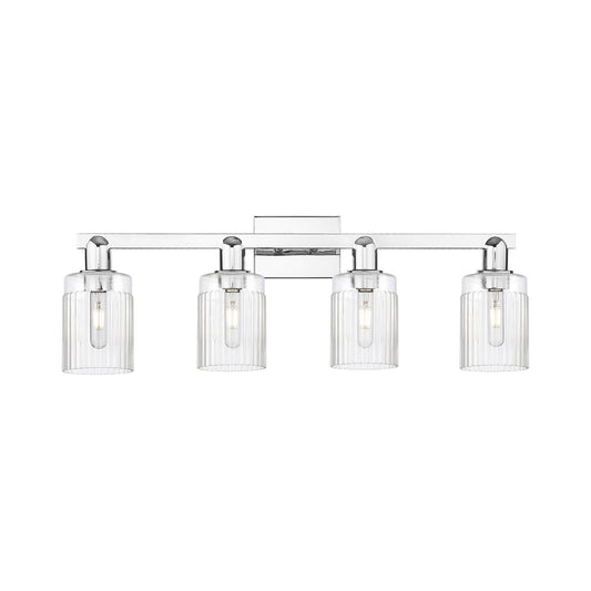 Innovations Hadley 32in 4-Light Bath Vanity Light | Industrial Modern Polished Chrome Steel and Clear Ribbed Glass | Entryway & | Model 716-4W-PC-G342