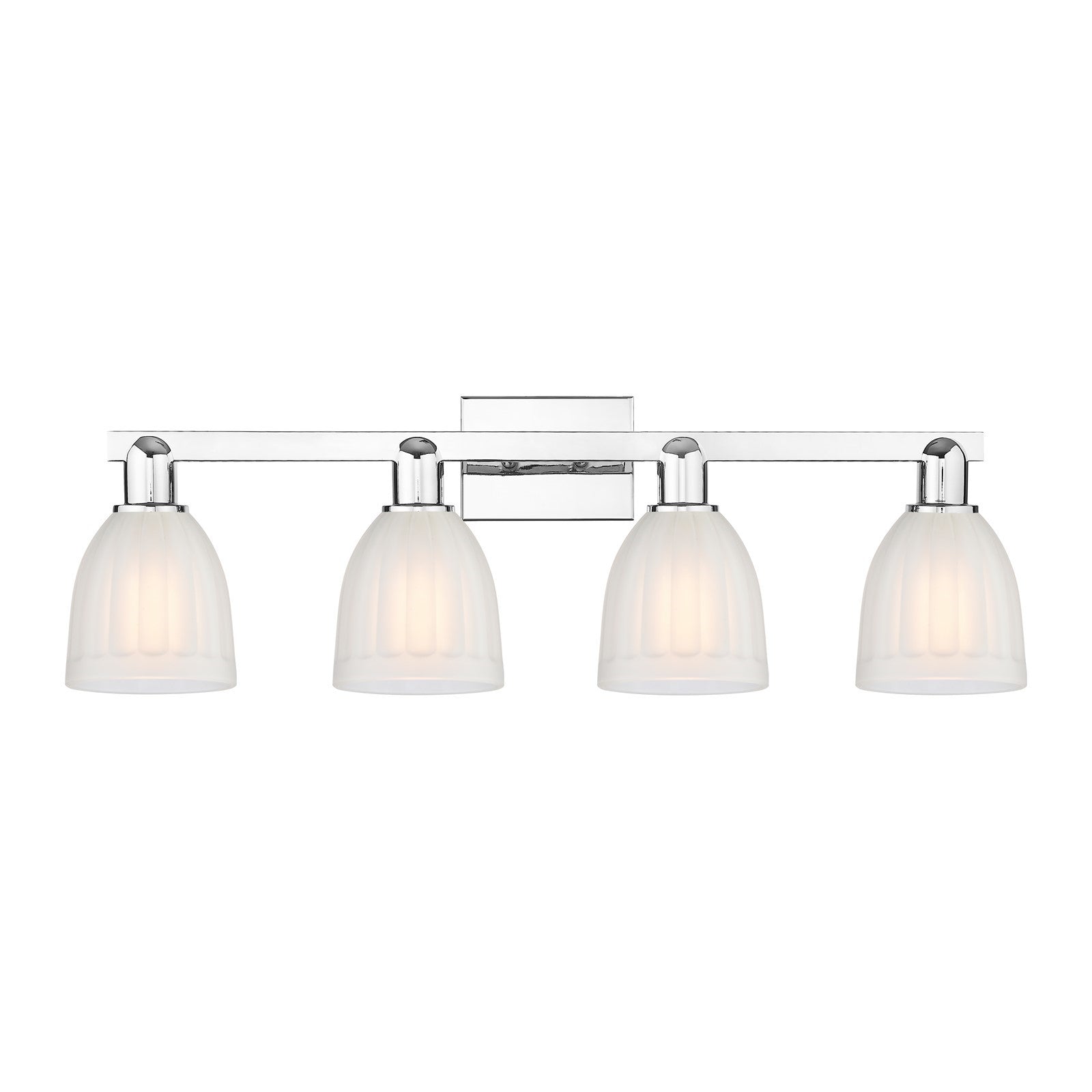 Innovations Brookfield 33in 4-Light Bath Vanity Light | Industrial Polished Chrome and White Ribbed Glass | Bathroom Vanity | Model 716-4W-PC-G441