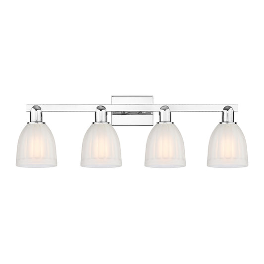 Innovations Brookfield 33in 4-Light Bath Vanity Light | Industrial Polished Chrome and White Ribbed Glass | Bathroom Vanity | Model 716-4W-PC-G441