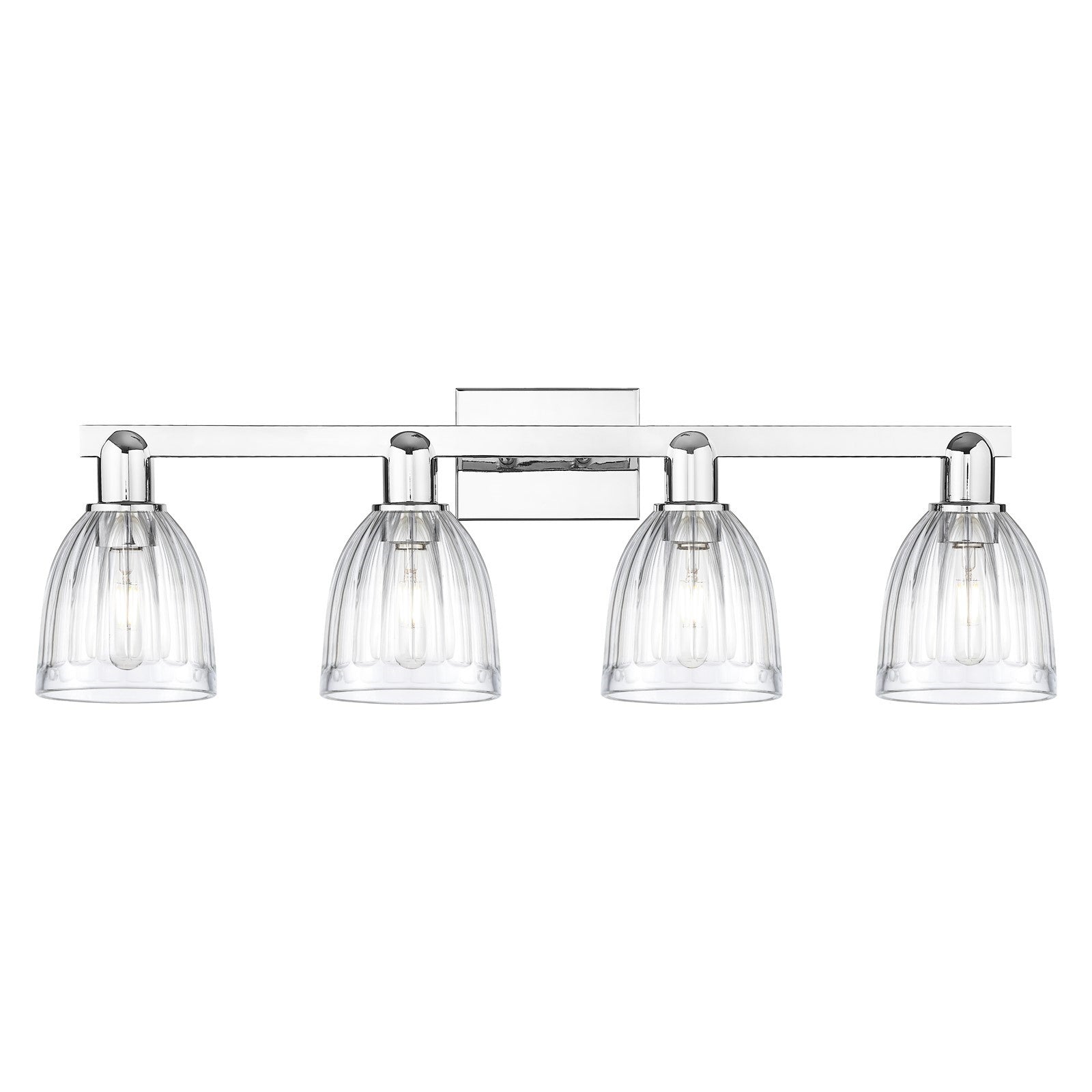 Innovations Brookfield 33in 4-Light Bath Vanity | Polished Chrome Steel and Clear Ribbed Glass | Bathroom Vanity Light | Model 716-4W-PC-G442