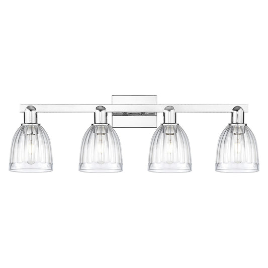 Innovations Brookfield 33in 4-Light Bath Vanity | Polished Chrome Steel and Clear Ribbed Glass | Bathroom Vanity Light | Model 716-4W-PC-G442