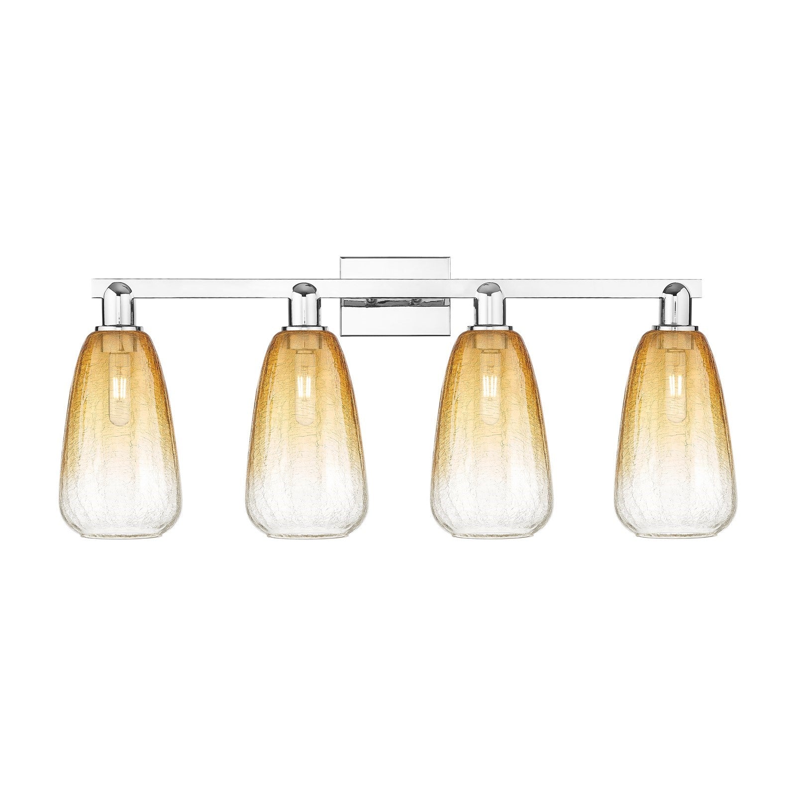 Innovations Brookhaven Almond 33in 4-Light Bath Vanity Light | Industrial Polished Chrome and Amber Glass | Bathroom Vanity | Model 716-4W-PC-G480-6AM