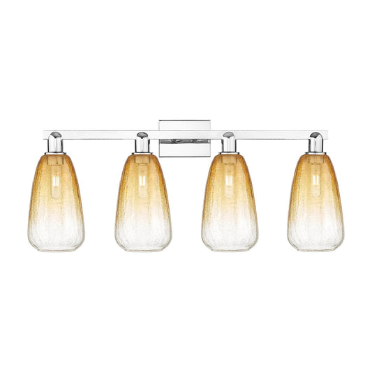 Innovations Brookhaven Almond 33in 4-Light Bath Vanity Light | Industrial Polished Chrome and Amber Glass | Bathroom Vanity | Model 716-4W-PC-G480-6AM