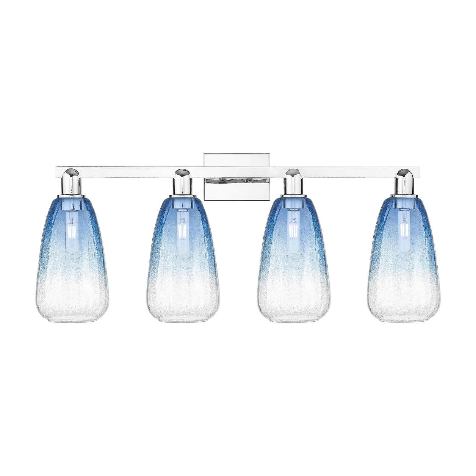Innovations Brookhaven Almond 33in 4-Light Bath Vanity Light | Industrial Polished Chrome and Sapphire Blue Glass | Bathroom | Model 716-4W-PC-G480-6SB