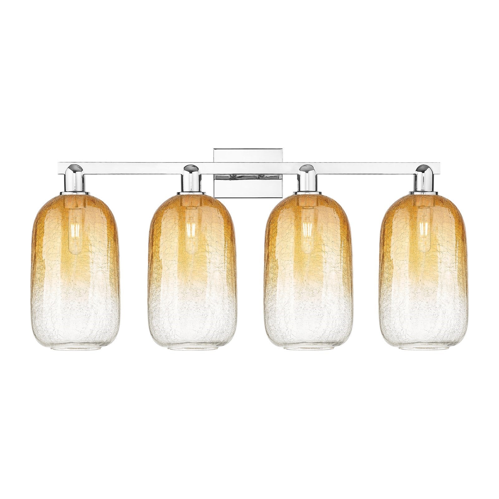 Innovations Brookhaven Cloche 34in 4-Light Bath Vanity Light | Industrial Modern Polished Chrome and Amber Glass | Bathroom | Model 716-4W-PC-G482-7AM