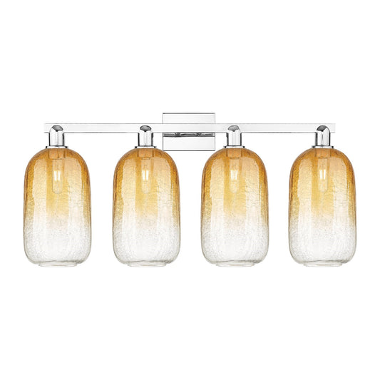 Innovations Brookhaven Cloche 34in 4-Light Bath Vanity Light | Industrial Modern Polished Chrome and Amber Glass | Bathroom | Model 716-4W-PC-G482-7AM