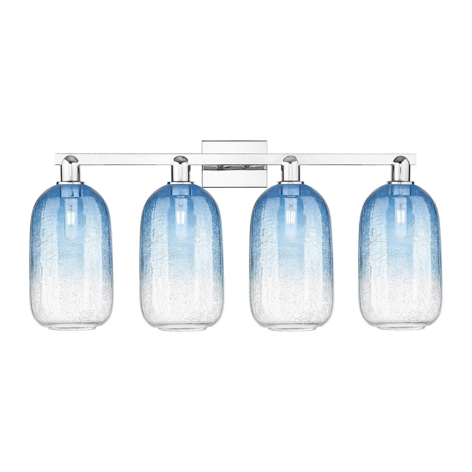 Innovations Brookhaven Cloche 34in 4-Light Bathroom Vanity Light | Industrial Polished Chrome and Sapphire Blue Glass | Model 716-4W-PC-G482-7SB