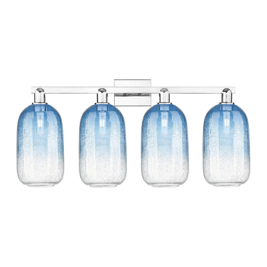 Innovations Brookhaven Cloche 34in 4-Light Bathroom Vanity Light | Industrial Polished Chrome and Sapphire Blue Glass | Model 716-4W-PC-G482-7SB