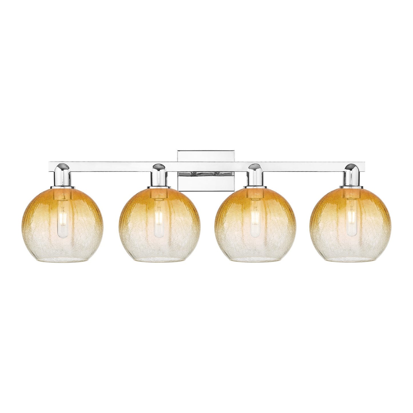 Innovations Brookhaven Globe 35in 4-Light Bath Vanity Light | Industrial Polished Chrome and Amber Glass | Bathroom Vanity | Model 716-4W-PC-G483-8AM