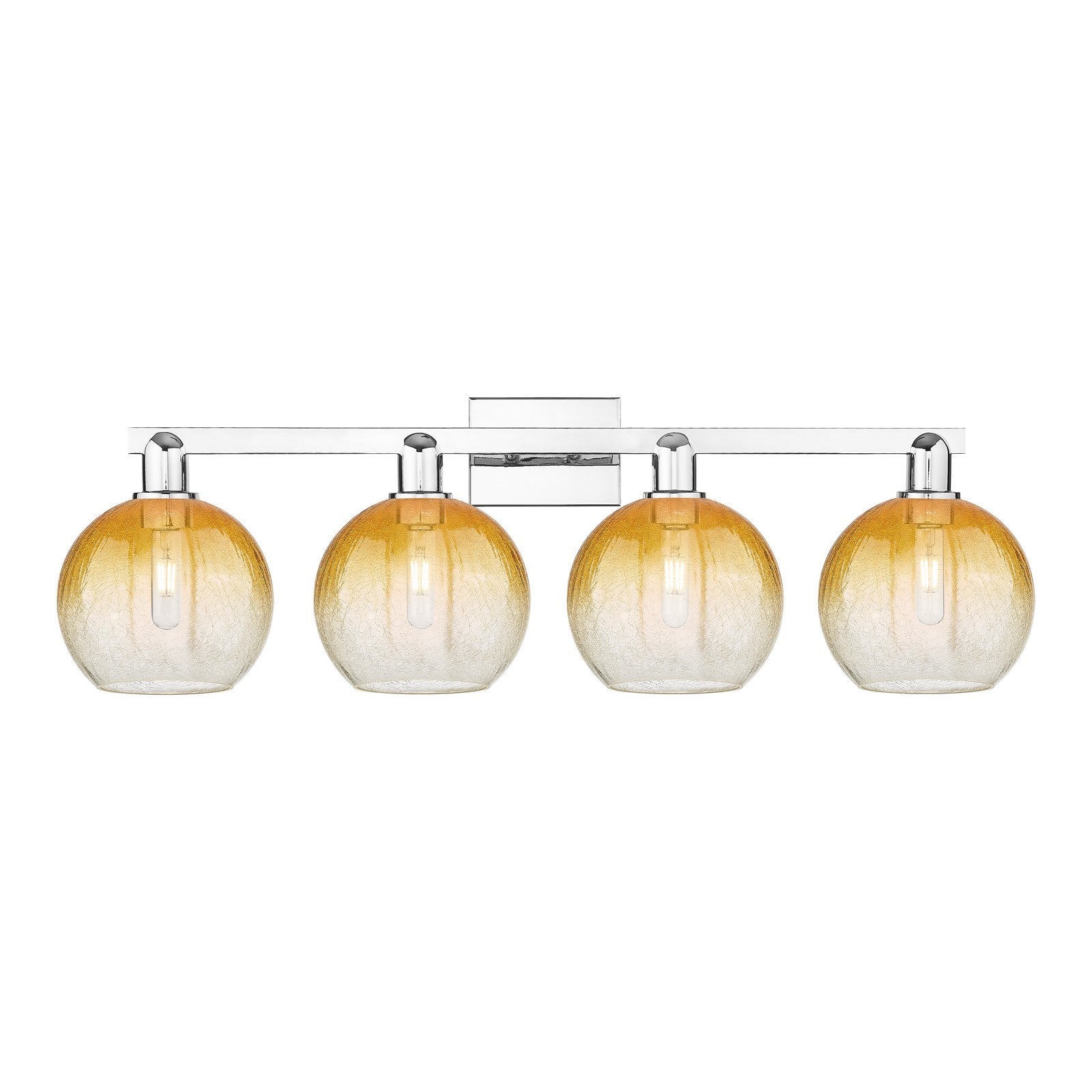 Innovations Brookhaven Globe 35in 4-Light Bath Vanity Light | Industrial Polished Chrome and Amber Glass | Bathroom Vanity | Model 716-4W-PC-G483-8AM