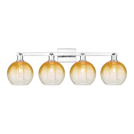 Innovations Brookhaven Globe 35in 4-Light Bath Vanity Light | Industrial Polished Chrome and Amber Glass | Bathroom Vanity | Model 716-4W-PC-G483-8AM