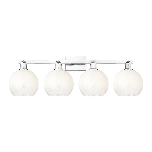 Innovations Brookhaven Globe 35in 4-Light Bath Vanity Light | Industrial Polished Chrome Steel and Opal Glass | Bathroom Vanity | Model 716-4W-PC-G483-8OP