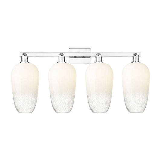 Innovations Brookhaven Flute 34in 4-Light Bath Vanity | Industrial Modern Polished Chrome and Opal Glass | Bathroom Vanity | Model 716-4W-PC-G484-7OP