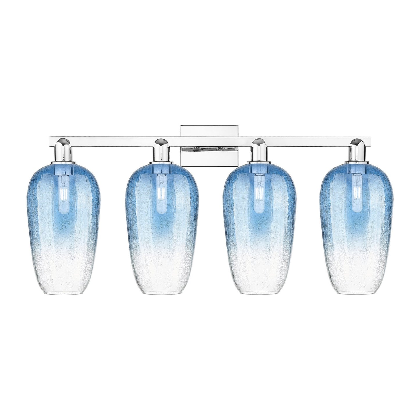 Innovations Brookhaven Flute 34in 4-Light Bath Vanity Light | Industrial Polished Chrome and Sapphire Blue Glass | Bathroom | Model 716-4W-PC-G484-7SB