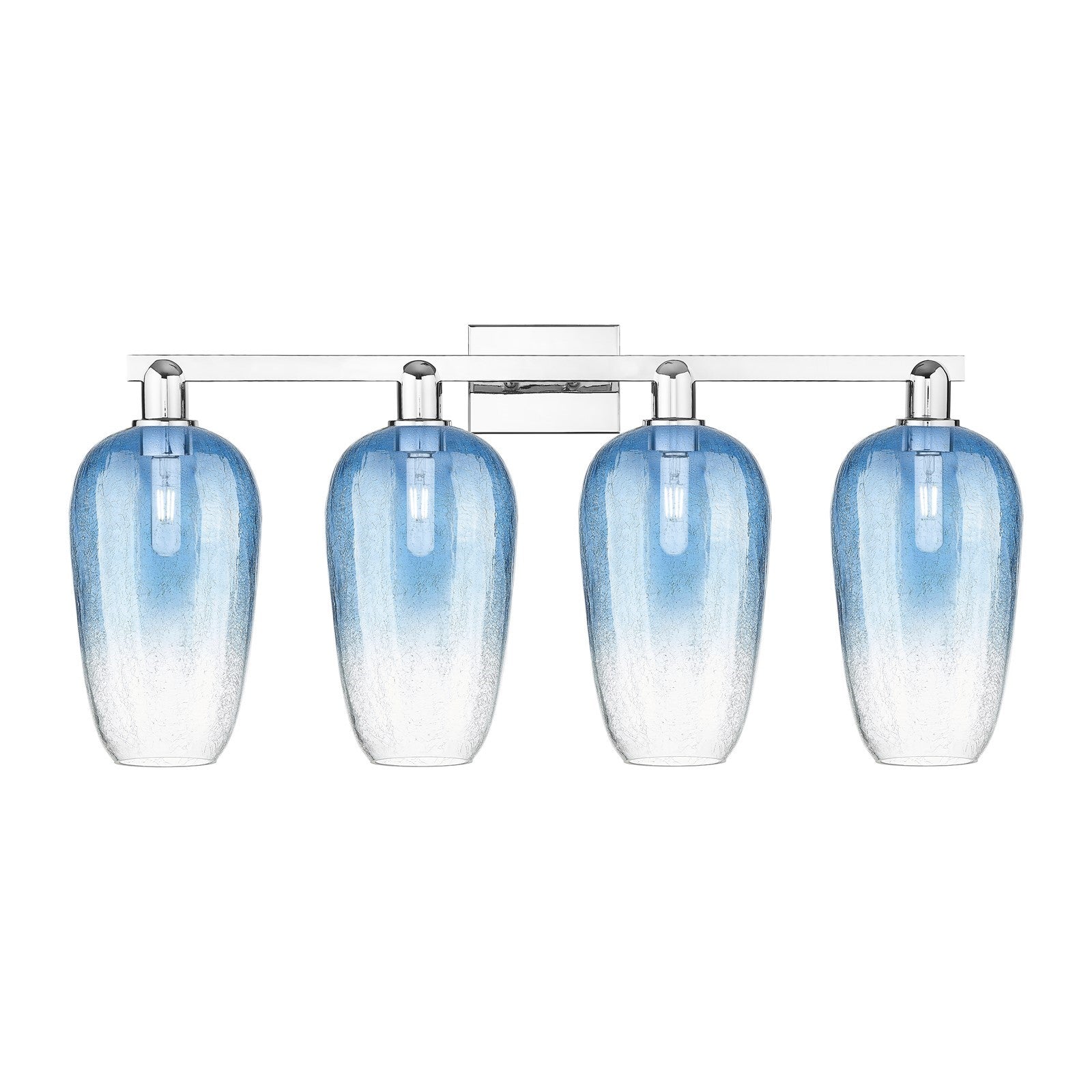 Innovations Brookhaven Flute 34in 4-Light Bath Vanity Light | Industrial Polished Chrome and Sapphire Blue Glass | Bathroom | Model 716-4W-PC-G484-7SB