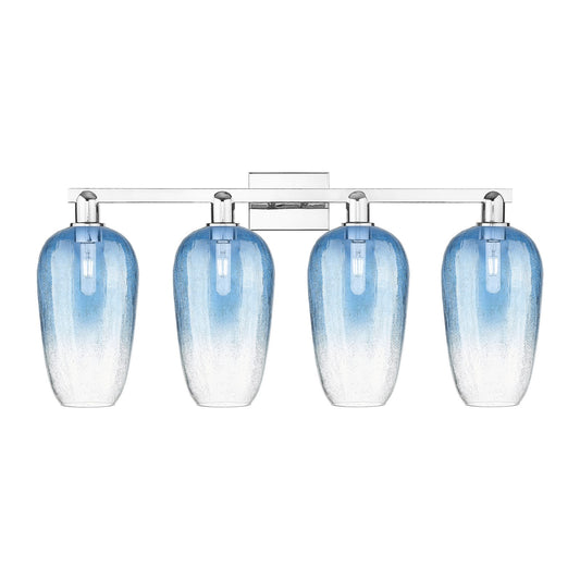 Innovations Brookhaven Flute 34in 4-Light Bath Vanity Light | Industrial Polished Chrome and Sapphire Blue Glass | Bathroom | Model 716-4W-PC-G484-7SB