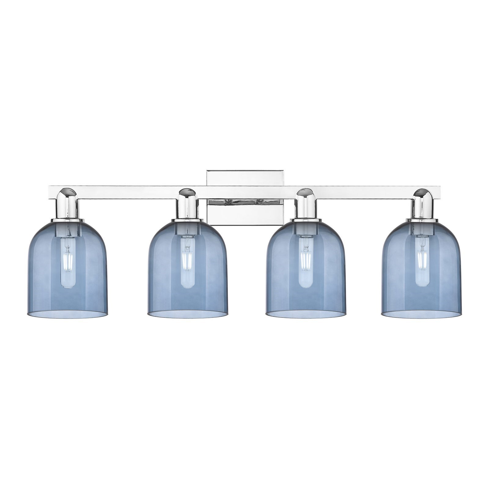 Innovations Bella 33in 4-Light Bath Vanity | Industrial Polished Chrome and Blue Glass | Bathroom Vanity Light | 32.5 x 11.25 in | Model 716-4W-PC-G558-6BL