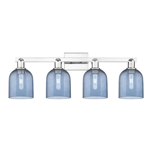 Innovations Bella 33in 4-Light Bath Vanity | Industrial Polished Chrome and Blue Glass | Bathroom Vanity Light | 32.5 x 11.25 in | Model 716-4W-PC-G558-6BL