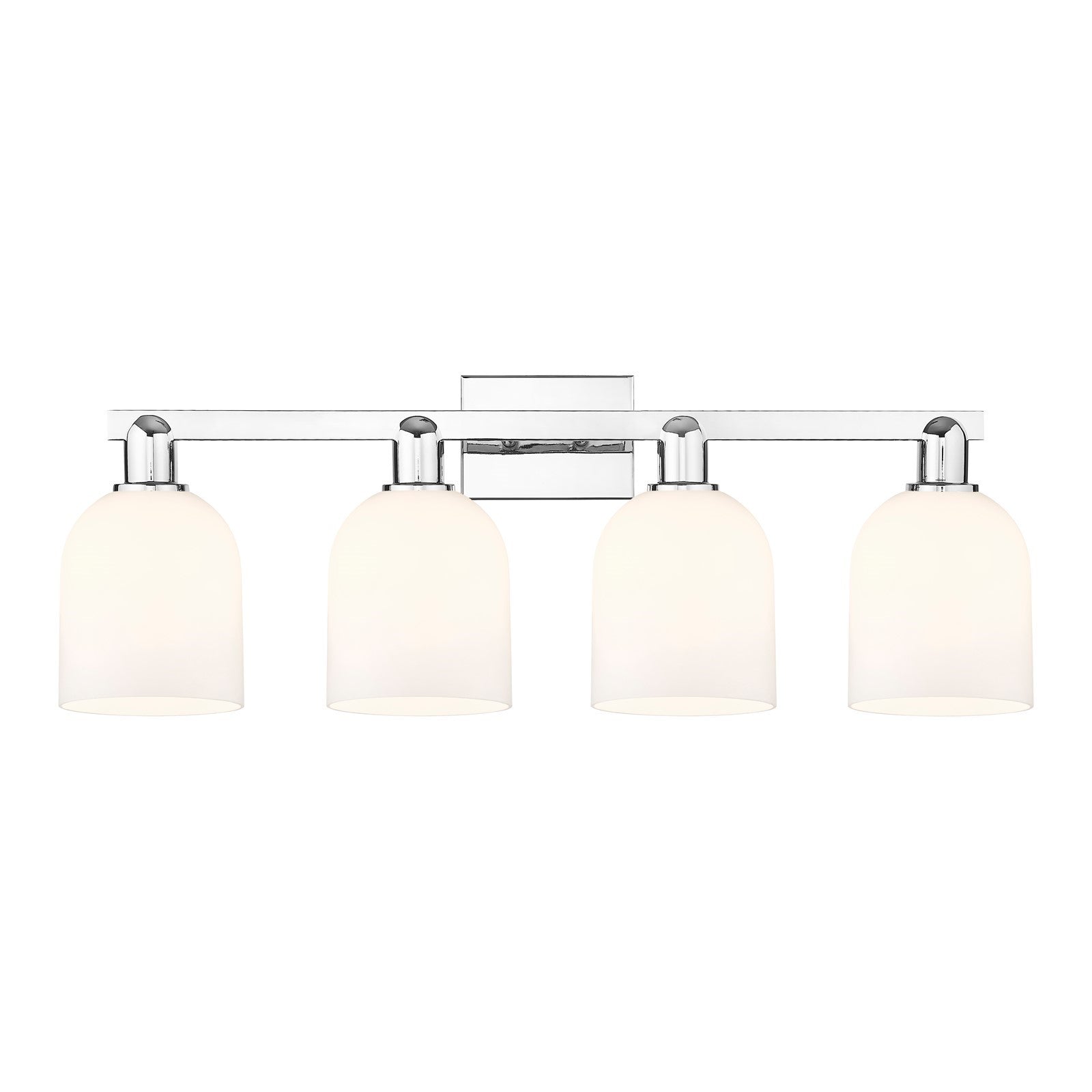 Innovations Bella 33in 4-Light Bath Vanity Light | Industrial Polished Chrome and White Glass | Bathroom Vanity | Model 716-4W-PC-G558-6GWH