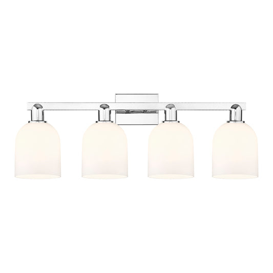 Innovations Bella 33in 4-Light Bath Vanity Light | Industrial Polished Chrome and White Glass | Bathroom Vanity | Model 716-4W-PC-G558-6GWH