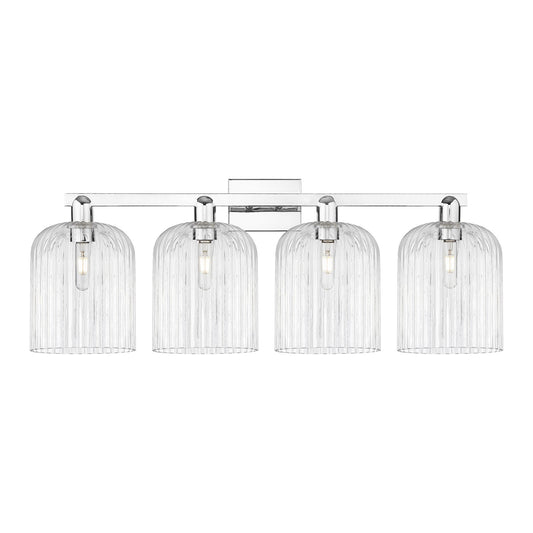 Innovations Bridal Veil 35in 4-Light Bath Vanity | Industrial Polished Chrome Steel and Clear Ribbed Glass | Bathroom & Powder | Model 716-4W-PC-G559-8CL
